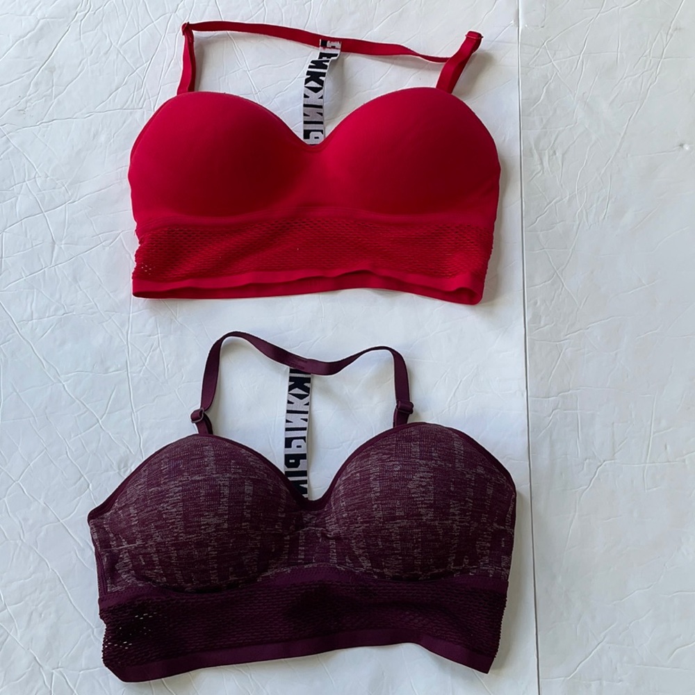 Set of 2 Victoria’s Secret Pink sports bras. Racer back, mesh, wireless. Size M